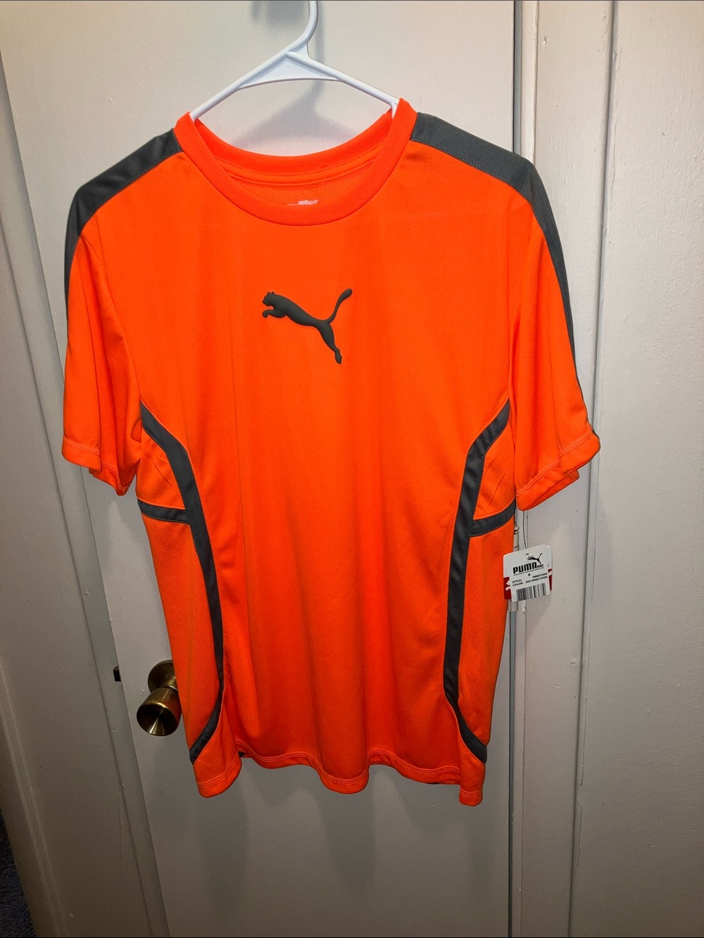 Puma Kids Short-Sleeve Athletic Tee - Neon Orange with Dark Gray Accents XL New